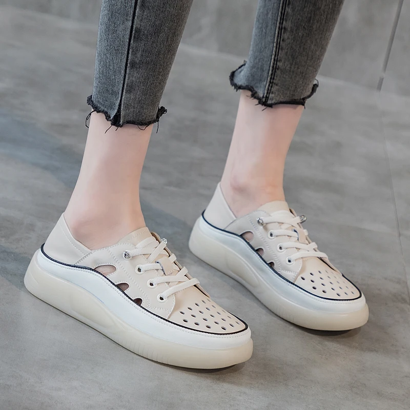 

Женские летние туфли DIMANYU с перфорацией 2026, женские весенние лоферы из натуральной кожи на шнуровке, женские кроссовки на плоской подошве больших размеров