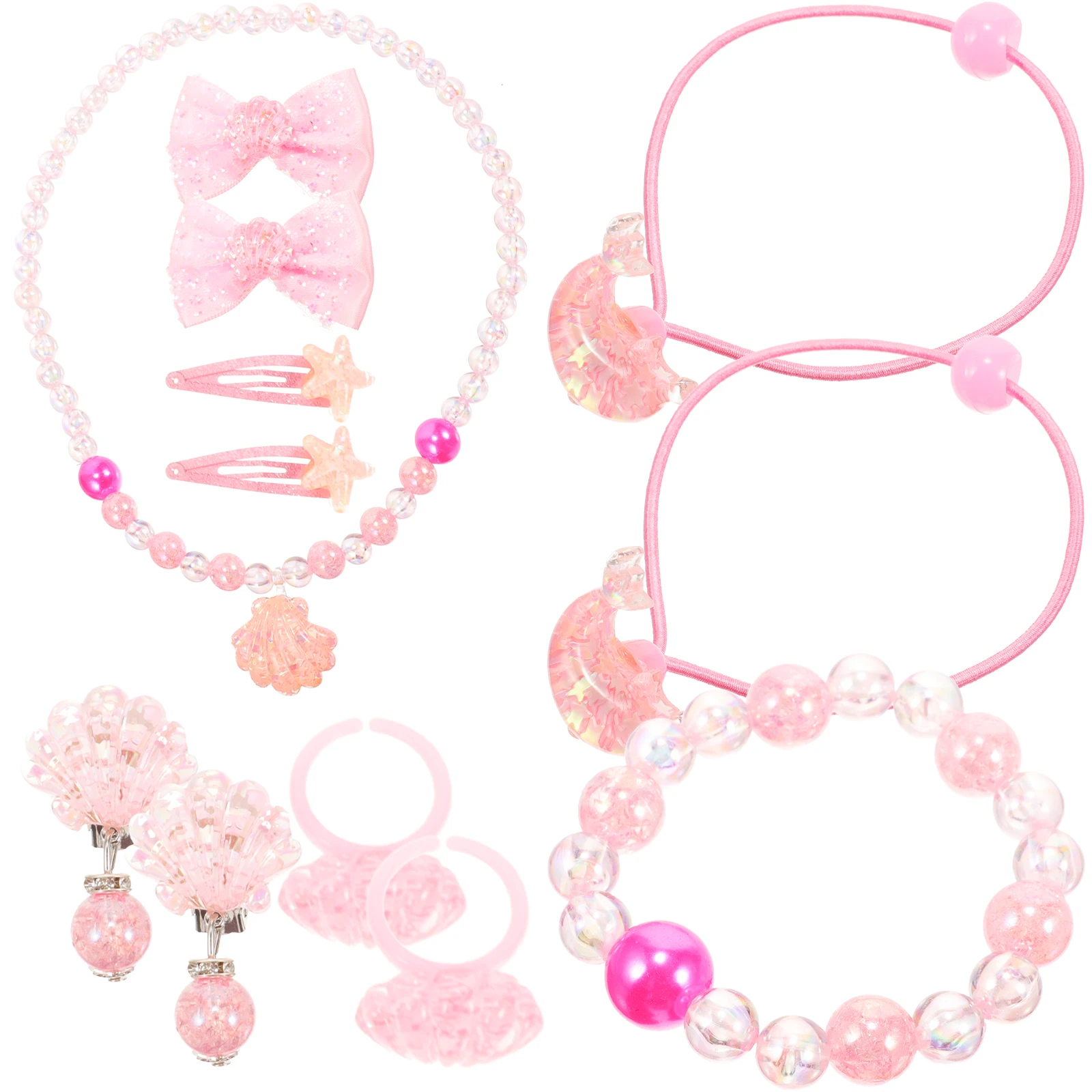 

Plastic Princess Necklace Kids Jewelry Set Ocean Style Little Girl Bag Decor Bracelet Toddler Gift Charm Design Fashion