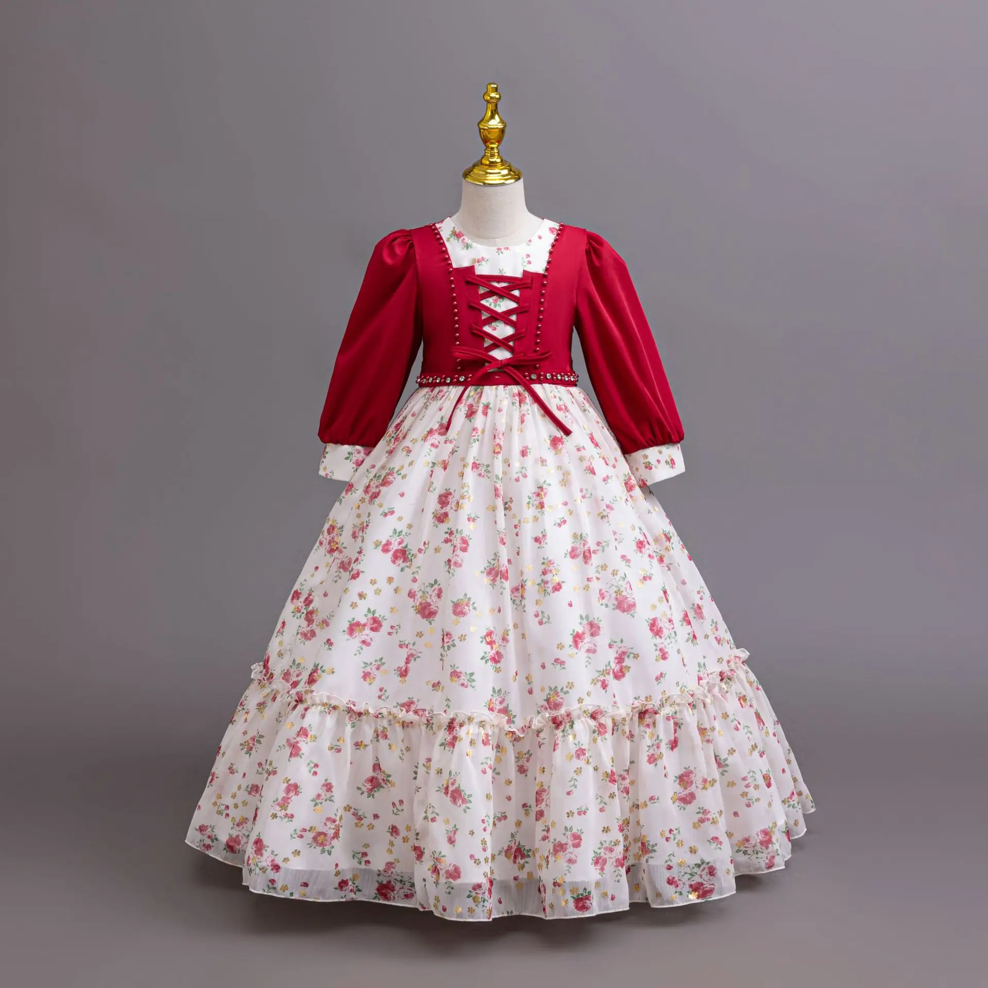 Girls Rose Print Dress Princess Wedding Birthday Party Frocks formal occasion Children Vestidos Dresses For Girl Christmas Cloth