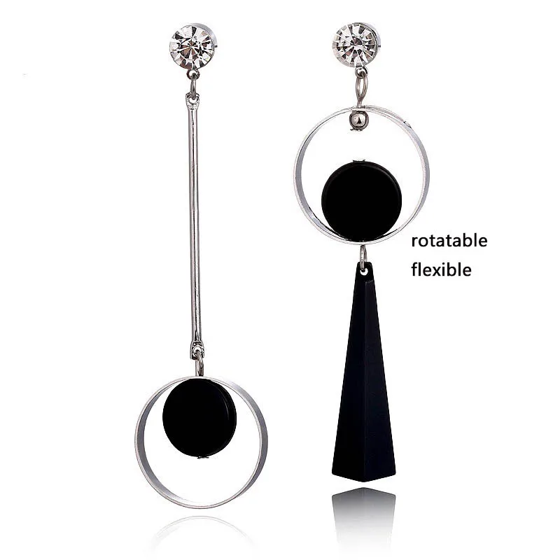 New Asymmetric Women\'s Black Hanging Earrings Hollow Crystal Drop Earrings Rock Geometric Statement Dangle Earrings aretes