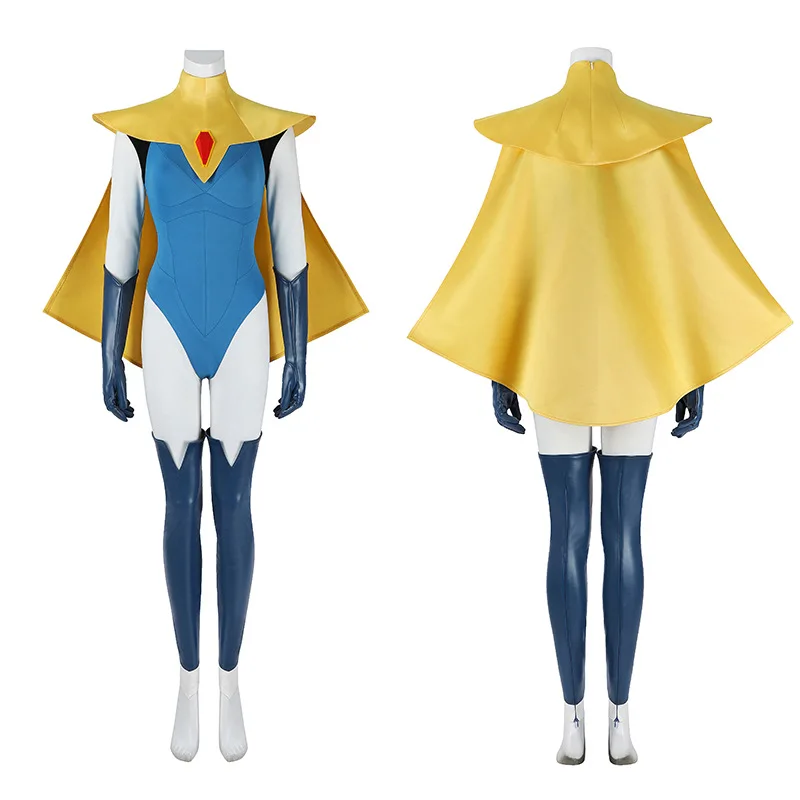 Dispatch: Superhero Agency Cosplay Blonde Blazer Superhero Costume Jumpsuit with Cape Game Character Outfit Wig Set view 6