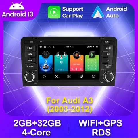 Wireless CarPlay Android Auto Car Radio For Audi A3 8P 2003-2013 Multimedia Video Stereo GPS Navigation 1din Head Unit Autoradio