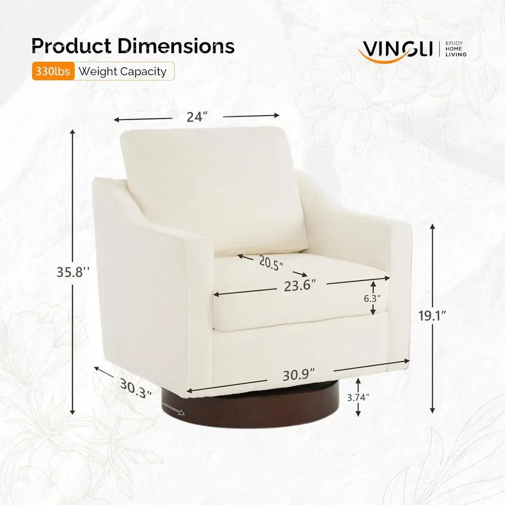 Swivel Accent Chairs Set of 2, 360° Upholstered Armchairs for Home, Living Room, Bedroom, Reading Room, Club - Chenille Beige 2