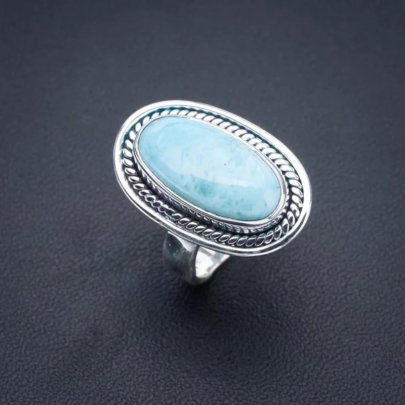 StarGems Natural Larimar  Handmade 925 Sterling Silver Ring 6 F0216