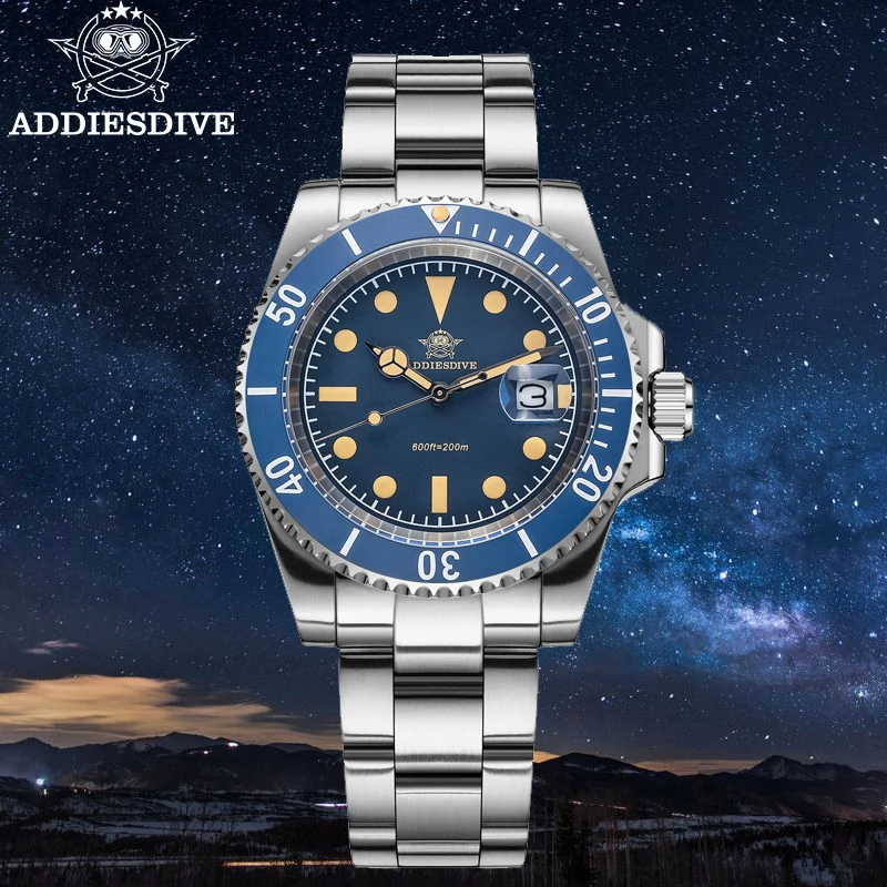 ADDIESDIVE Quartz Watches New 41mm Green Ceramic Bezel Stainless Steel 200M Waterproof Calendar Luminous Diving Watch For Men