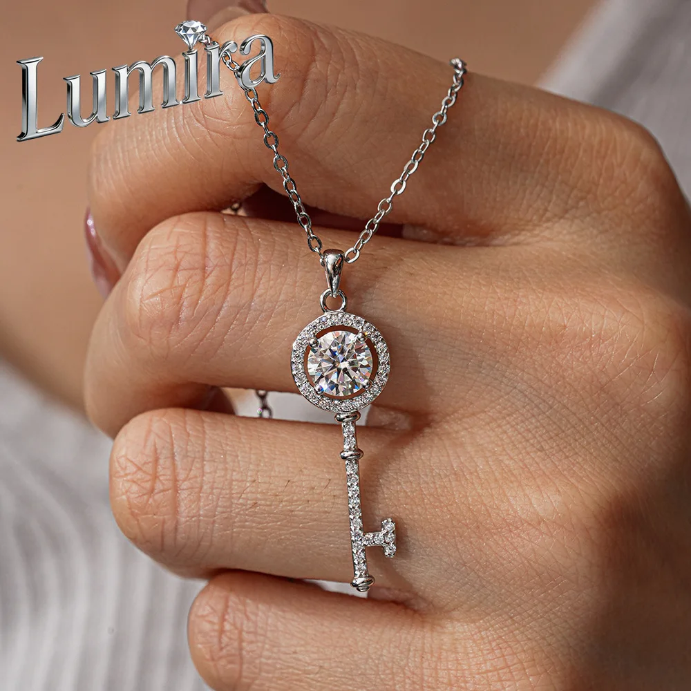 

Lumira Platinum PT950 Moissanite Key Pendant Necklace 1 Carat for Women - Classic Pendant Fashion Jewelry