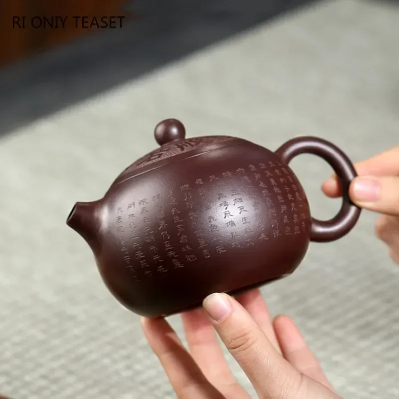 Chinese Yixing High-end Purple Clay Teapot Master Hand-carved Heart Sutra Xishi Tea Pot Handmade Kettle Authentic Zisha Tea Set