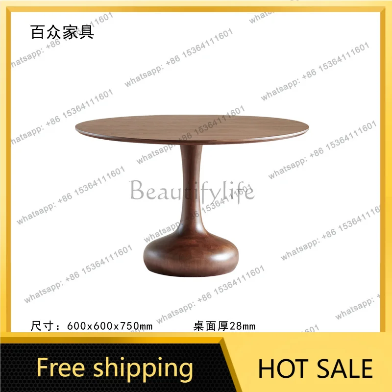 YJ Medieval solid wood round table household small apartment round small table walnut French retro designer negotiation table