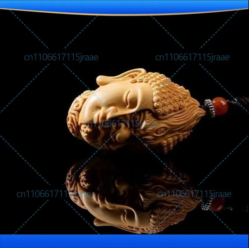Hand Carved Wooden Buddha Demon Head Duality Pendant Charm Keychain Spiritual Art Figurine Ornament Car Bag Hanging Unique Gift