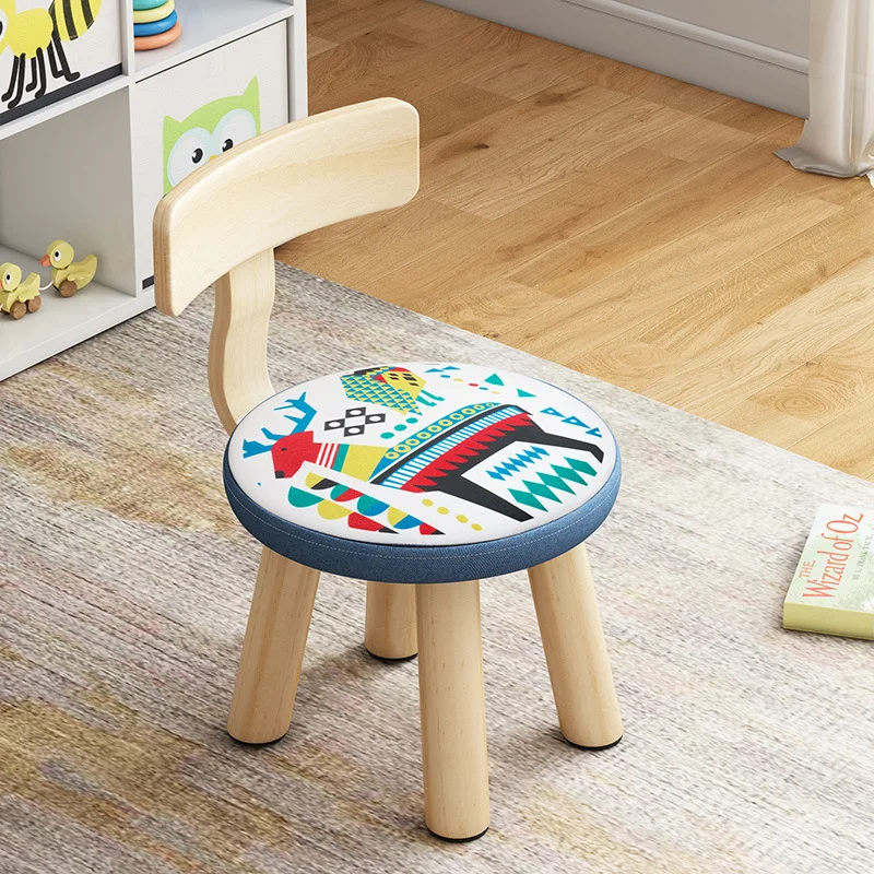 Solid Wood Small Chair Backrest Low Stool Shoe Changing Stool Children Balcony Stool