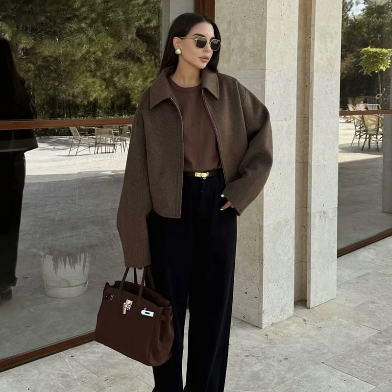 سترات نسائية بسيطة غير رسمية جوكر ملابس خارجية للشباب سترات خريفية معاطف نسائية جديدة 2025 أنيقة فضفاضة طية صدر السترة شارع دافئ #5