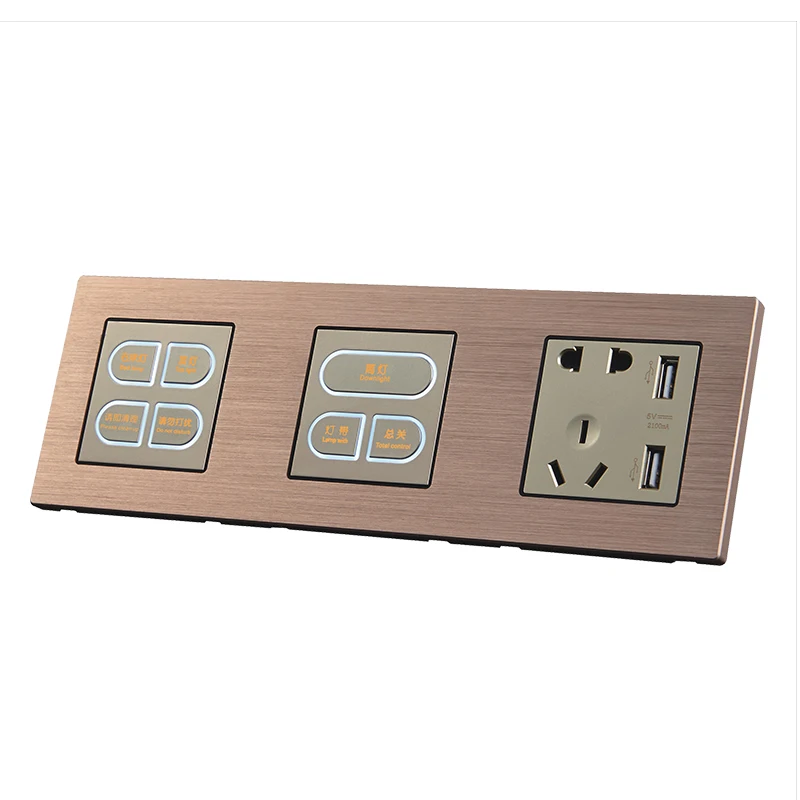 Luxury Single-Pole Electric Gang Switches with C Plug Hotel Smart Bedside Light Switches