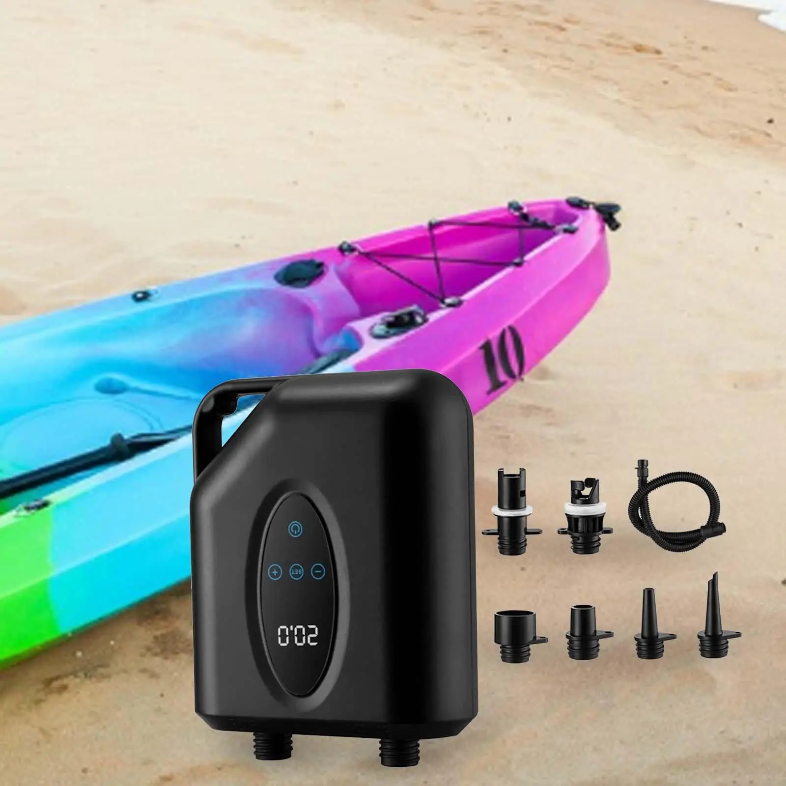 Electric Air Pump Inflate and Deflate Air Pump LCD Display Portable with 6 Nozzles Air Inflator for Inflating Kayaks Air Beds