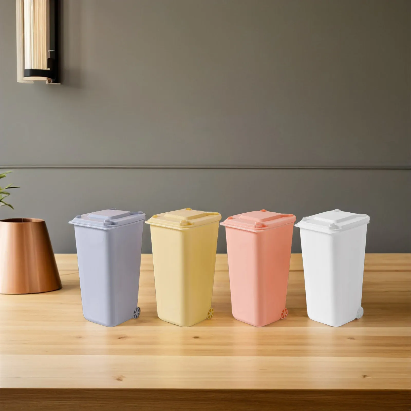 4Pcs Desktop Garbage Can Mini Trash Bins Clamshell Design Office Trash Container Pen Holder Desktop Desk Bin Organizer