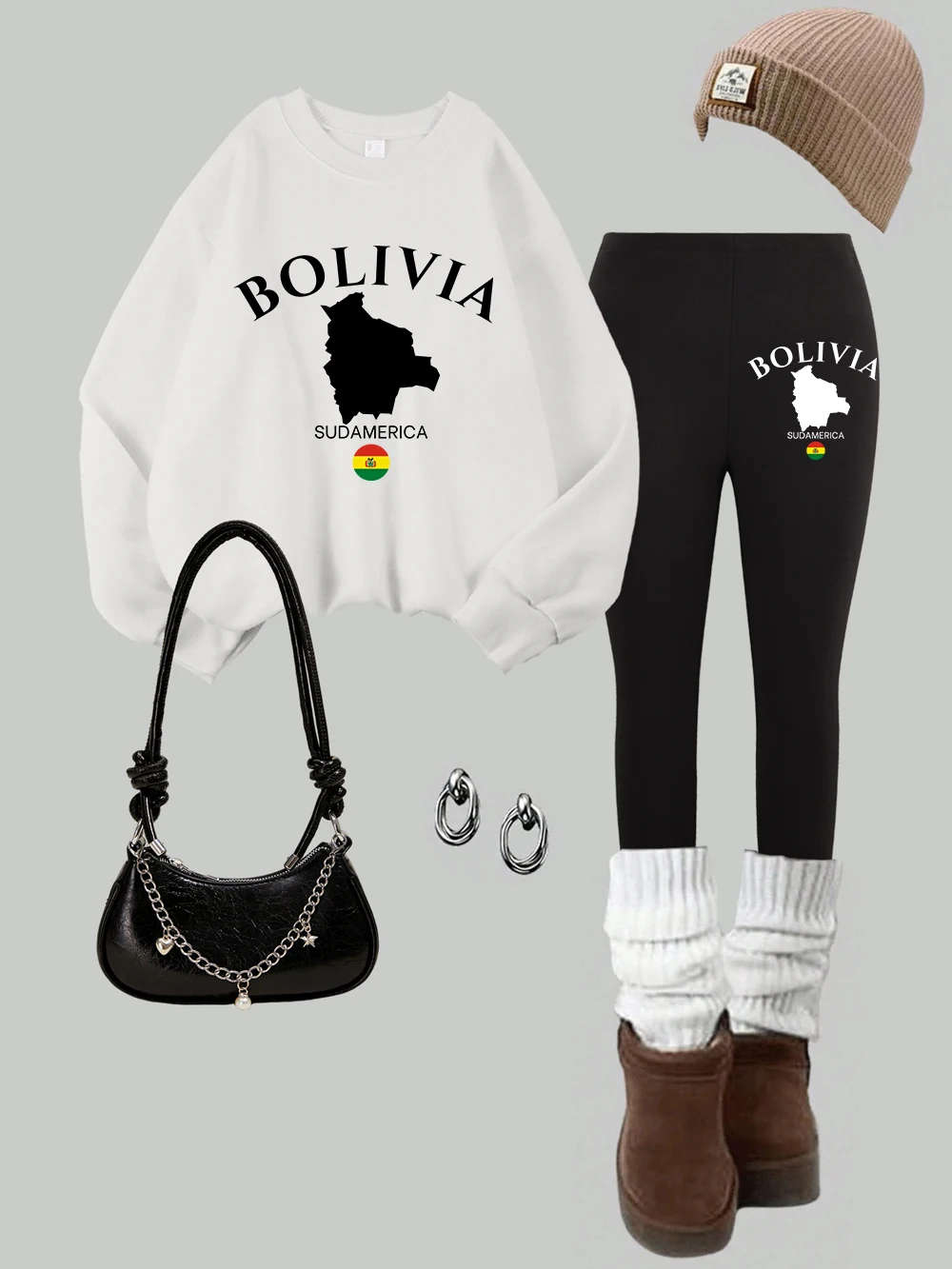

Женские толстовки с принтом Bolivia Sud America, комплект леггинсов, уличные теплые толстовки с капюшоном, брюки, зимняя женская одежда