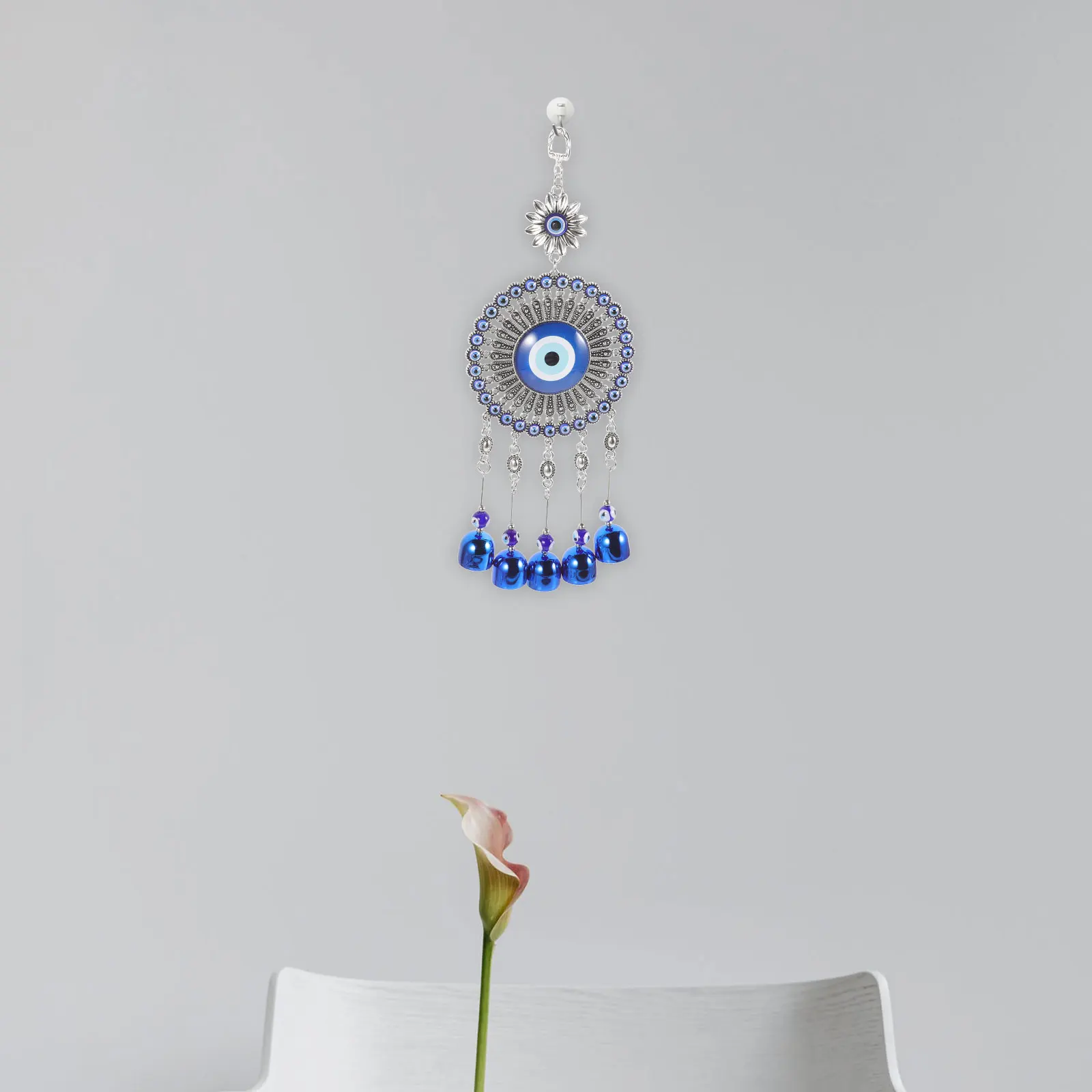 

Blue Evil Eye Glass Pendant Bell Car Decor Hanging Accessories Sunflower Wall Art