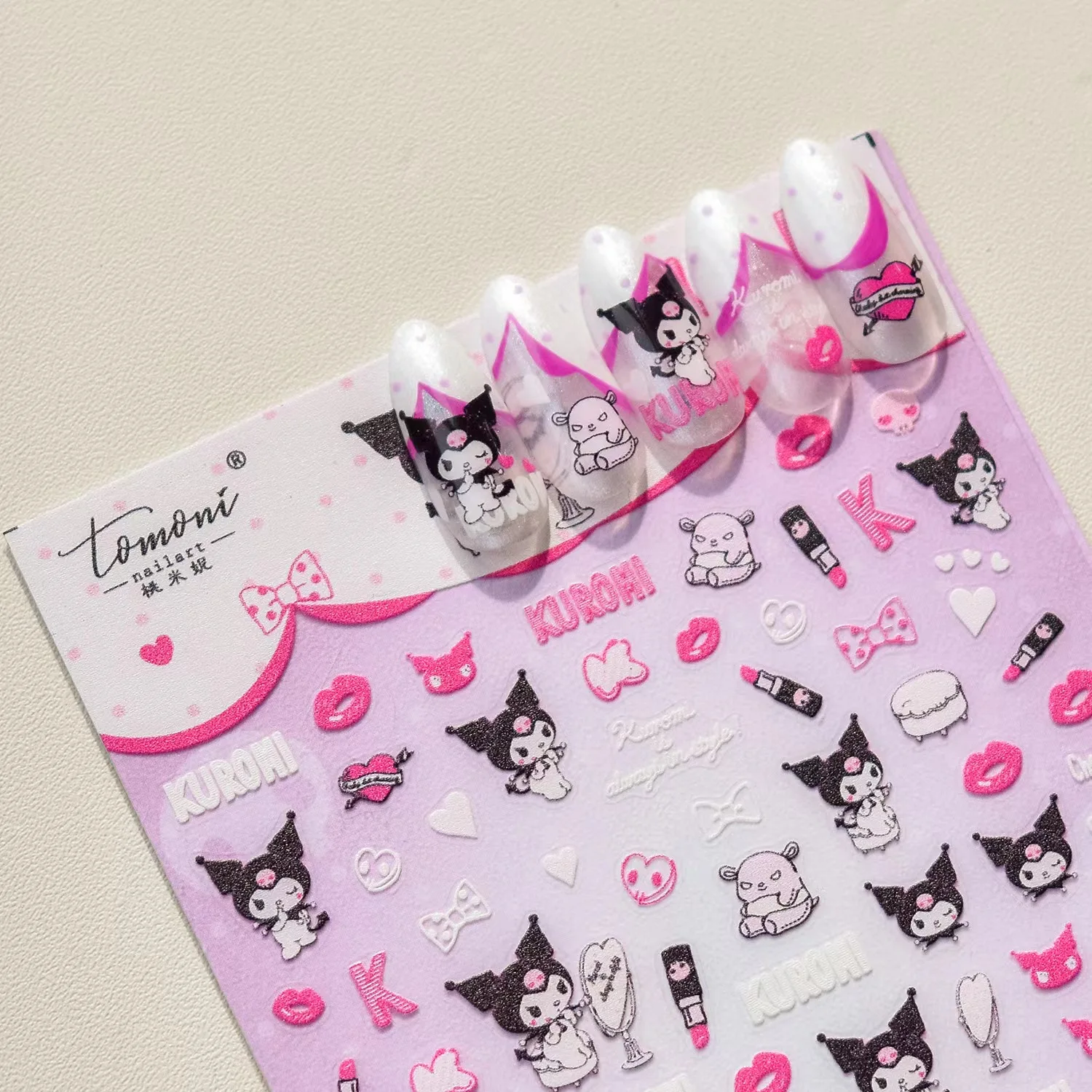 1 sheet Sanrio Kulomi Nail Sticker tomoni Relief 3d Cute cartoon Nail sticker SAN Series 033