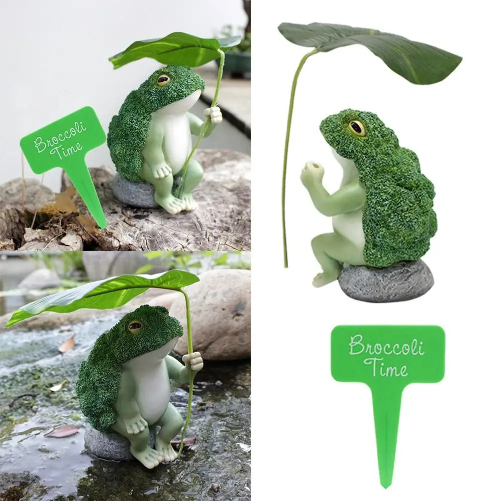 

with Leaf Holding Broccoli Frog Model Ornament Garden Statue Decoration Garden Decor Garden Decoration Home Decor Resin