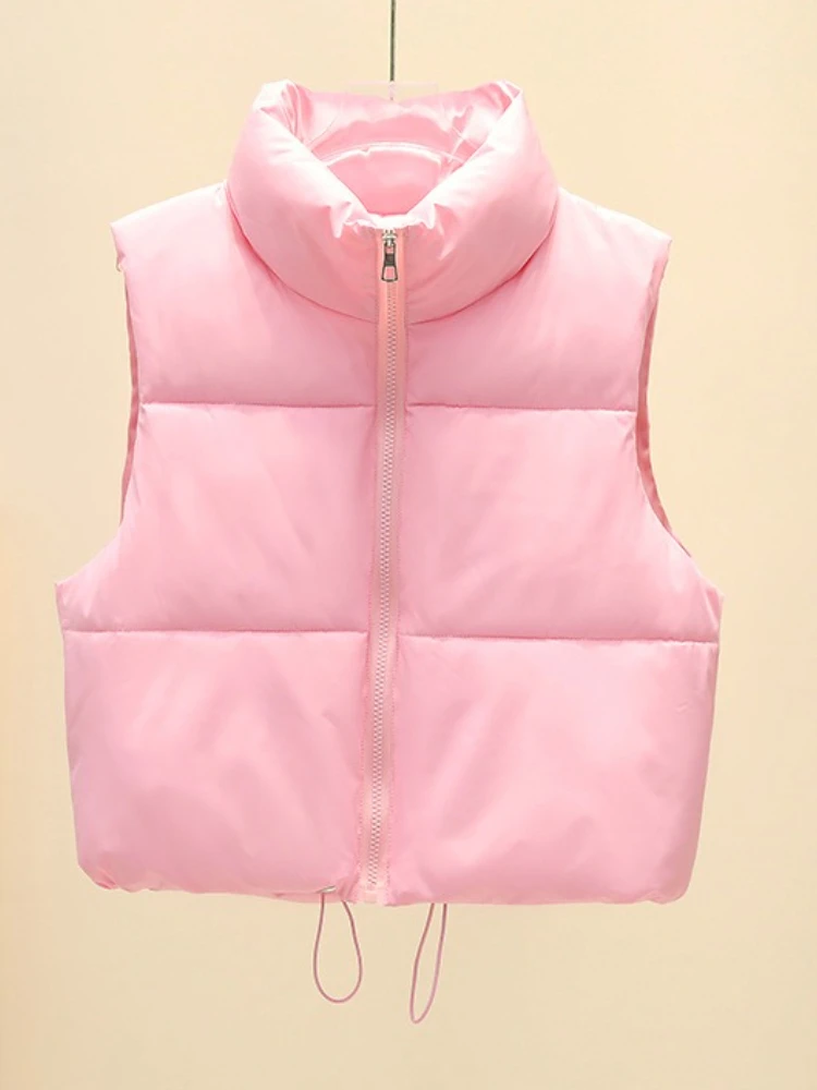 سترات غير رسمية بياقة واقفة بلون واحد معطف سترة نسائي شتوي بسحاب معطف سميك مقاوم للرياح ملابس علوية باردة ملابس قطنية قصيرة #4