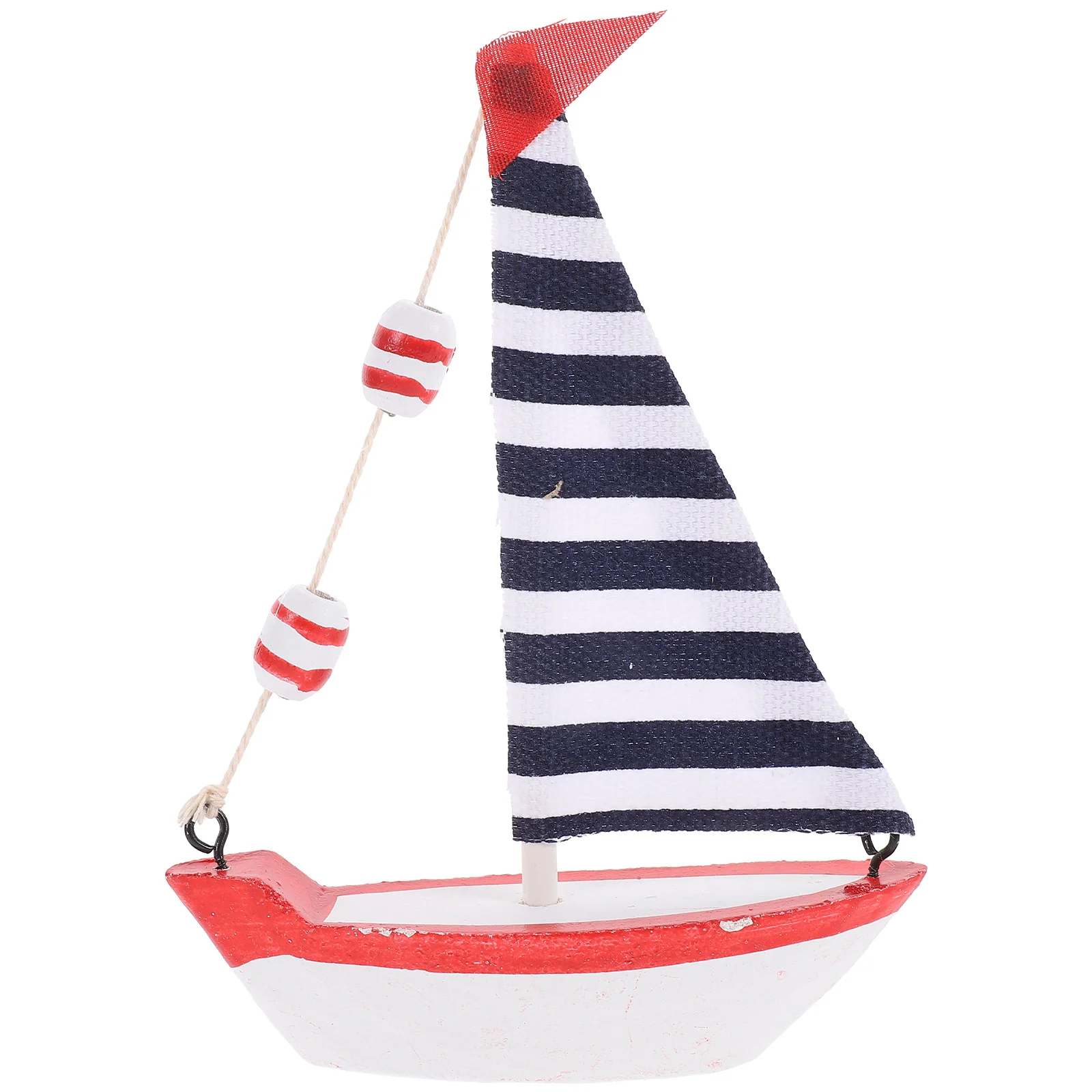 

1Pc Fabric Wooden naments Red Small Size Black White Checkerboard Sailboat Decor Home Interior Craft Mediterranean Style Desktop