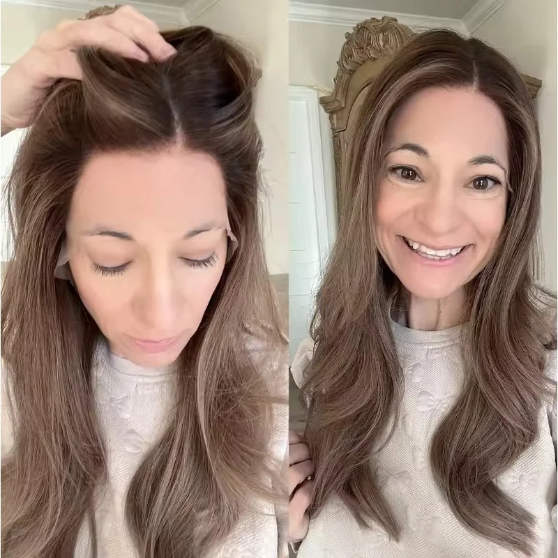Balayage Ash Brown Blonde Highlight Wave Wigs  Hair Lace Front Wigs