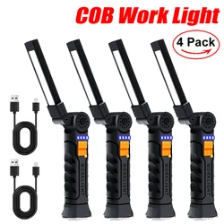 New Portable COB LED Flashlight USB Rechargeable Work Light Magnetic Lanterna Hanging Lamp with Built-in Battery Camping Torch