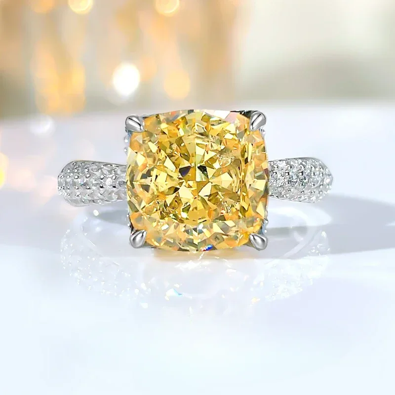 Desire Fashion Artificial Yellow Diamond 925 Sterling Silver Radiant Ring Set with High Carbon  Multi function