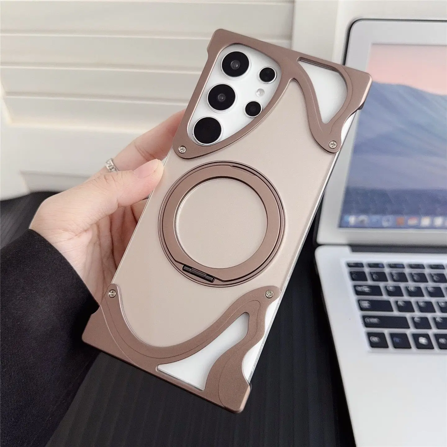 

Suitable for Samsung S26 aluminum alloy S25 original color phone case metal frameless rotating bracket magnetic suction anti