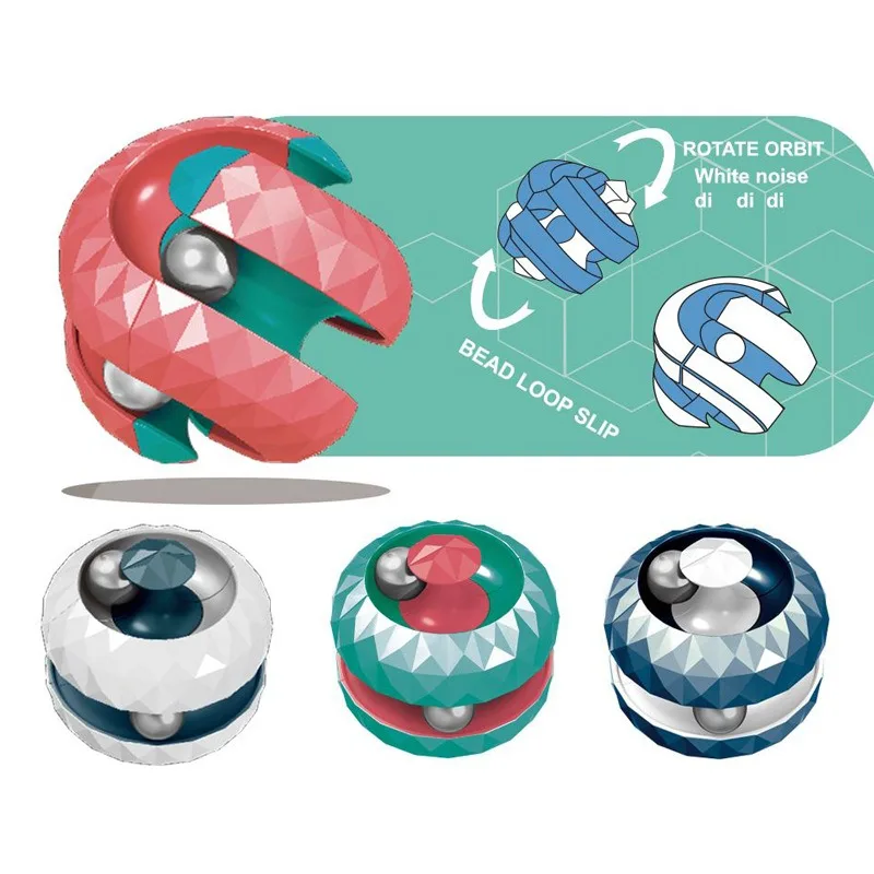다이아몬드 패턴 피젯 장난감, 6-in-1 자이로 롤러코스터 (회전하는 탑 & 구슬 포함), 성인 및 어린이용 스트레스 해소 매직 큐브
