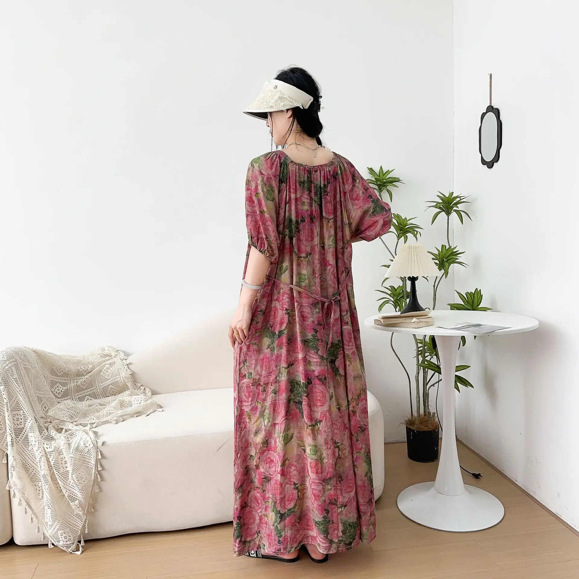 Robe mi-longue florale en Voile de coton de qualité supérieure pour femmes, taille portefeuille d'été élégante, ligne a, robes Maxi longues