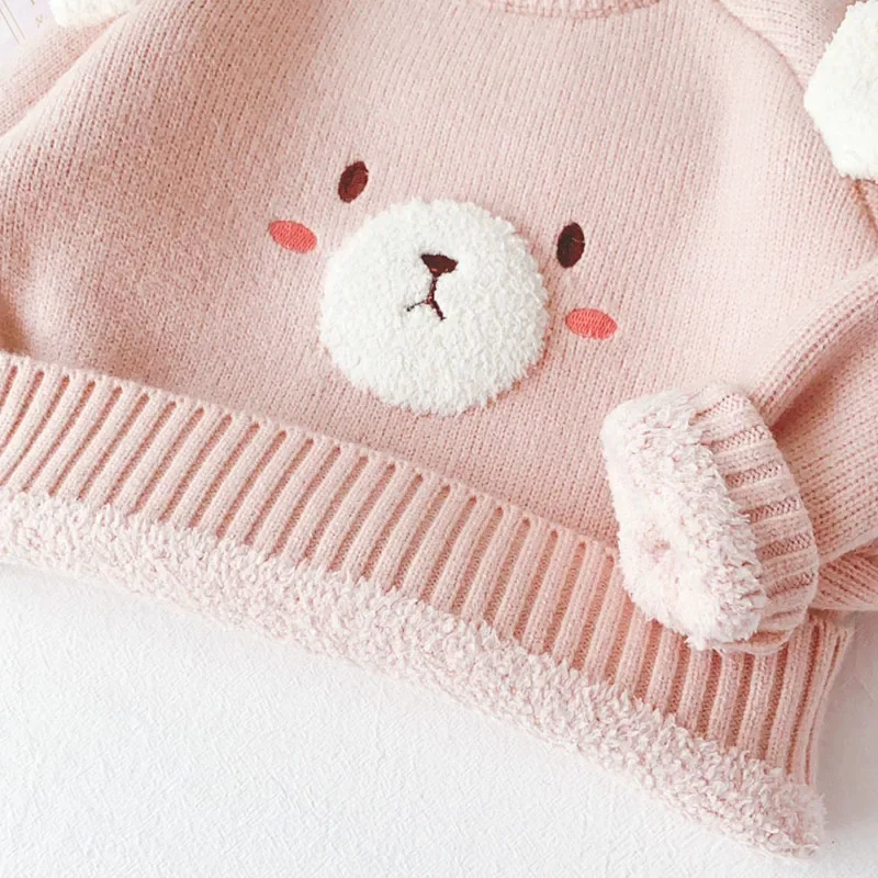 Children\'s Sweaters 1-6 Y Winter Girl\'s Add Fleece Knit Pullover Kid\'s Cute Cartoon Bear Sweater Thicken Warm Undercoat ﻿