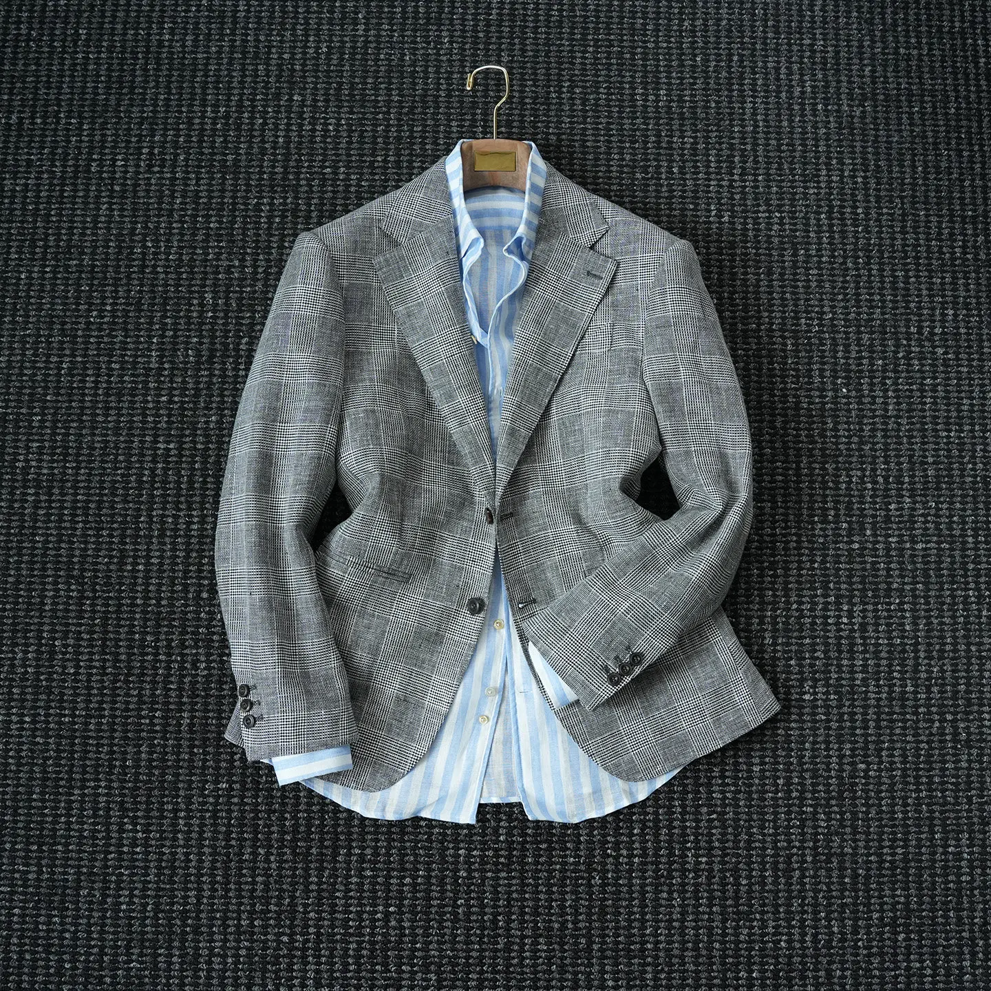 

Prince grid 100% linen suit men's business casual gentleman blazer