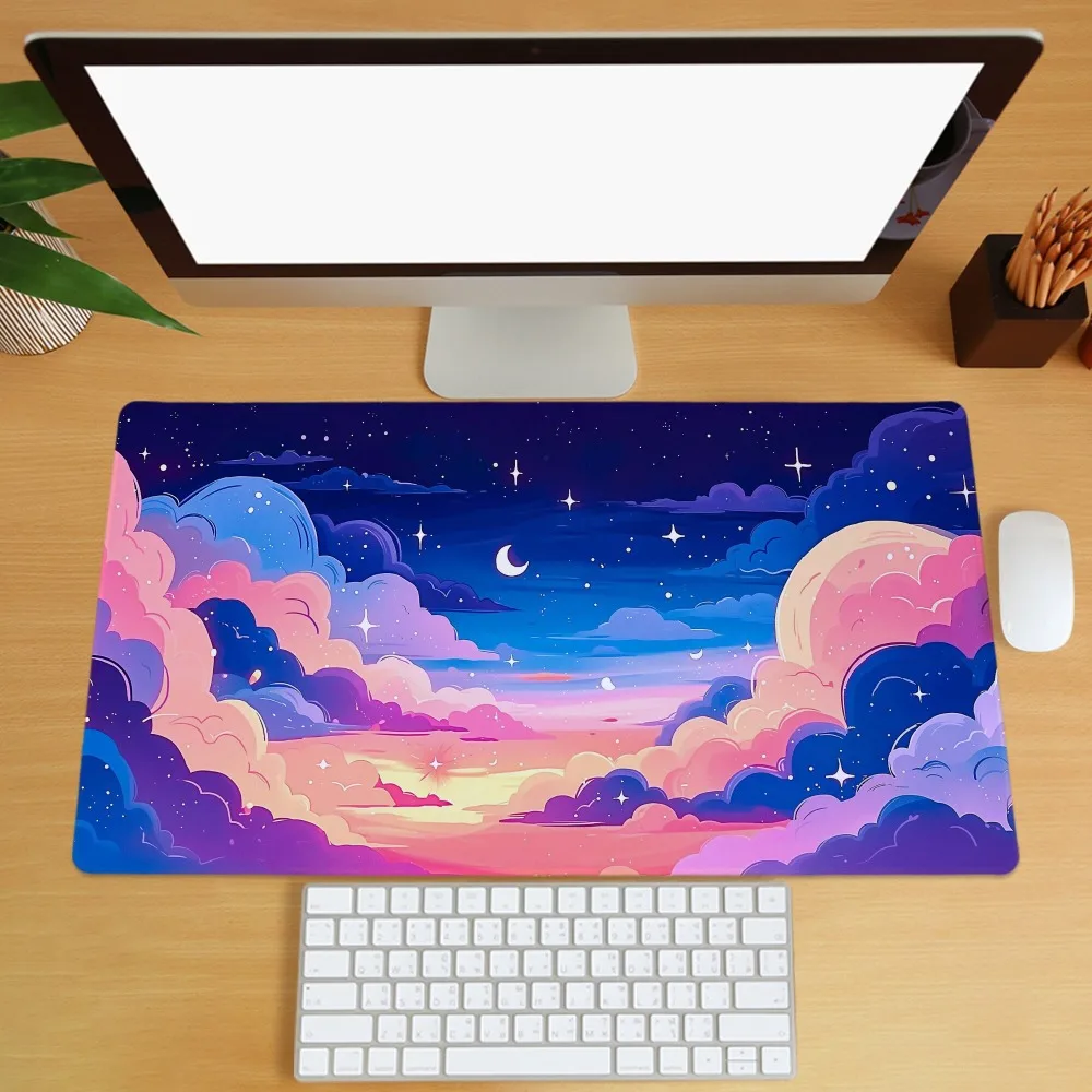 Fantasy Starry Sky Desk Mat Pastel Cloud Moon Desk Mat Aesthetic Cute Mouse Pad office desk accessories mousepad profissional