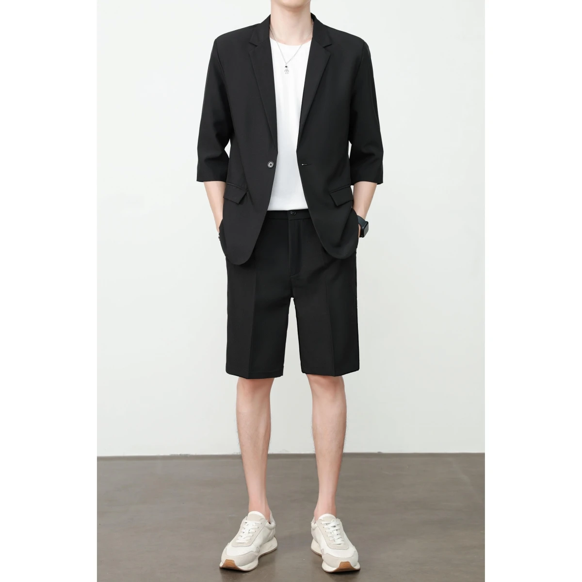 

Casual Lightweight ort-Sve Men's Busin Suit Summer Thin Korean Sle Loose Fit Versatile Faion Urban Polyester Fiber