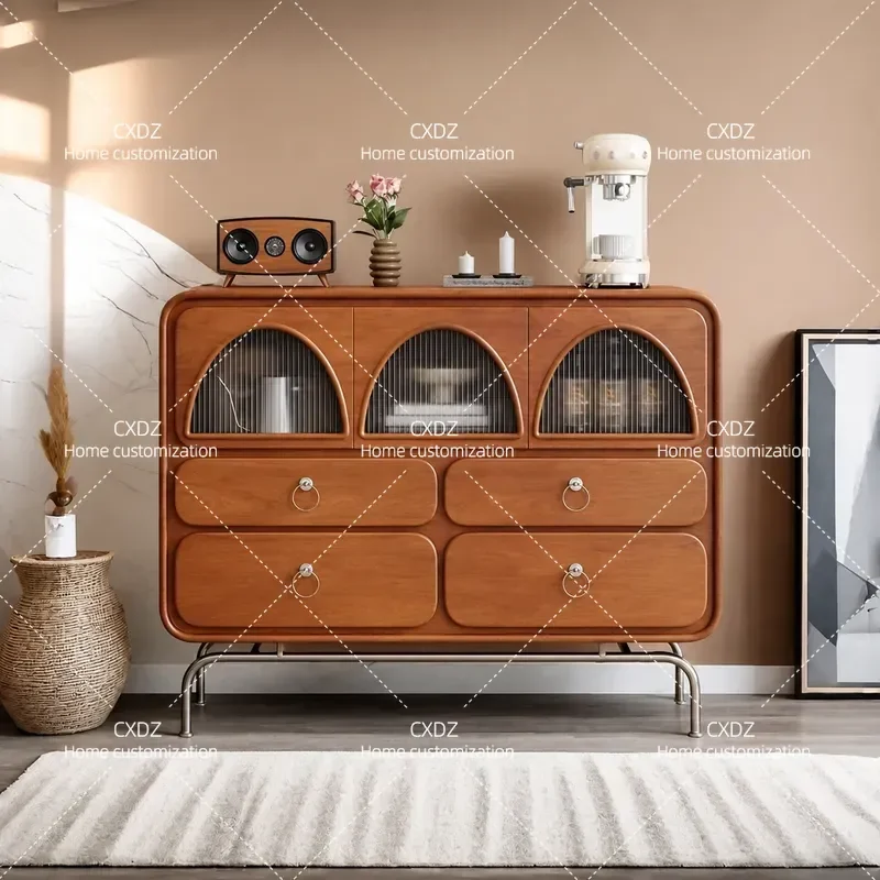 Nordic Retro Solid Wood Dining Side Cabinet Wall Mounted Chest Antique Storage Locker for Living Room Sofa Side