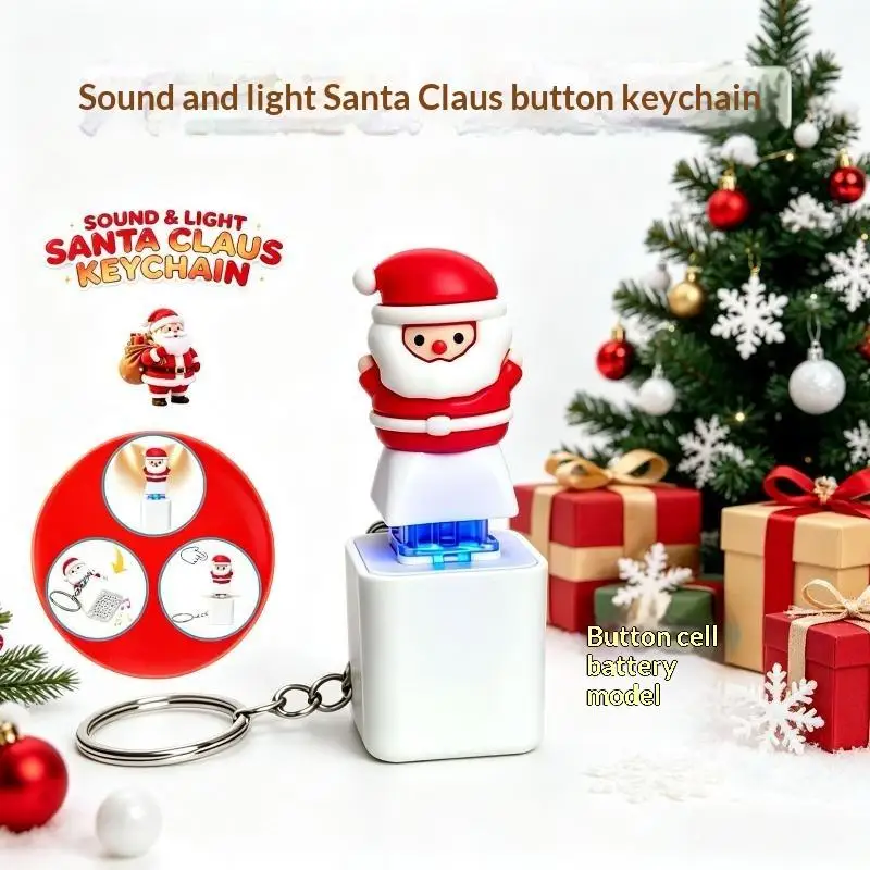Weihnachts-Weihnachtsmann-Schlüsselanhänger mit Licht und Ton zur Stresslinderung, Niedlicher Leuchtender Stimmen-Schlüsselring, Kreatives Fidget-Spielzeug für Weihnachtsgeschenke – Detail 4