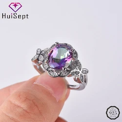HuiSept Fashion Silver 925 Rings Jewellery Oval Shape Topaz Gemstones Zircon Female Ring for Wedding Anniversary Gifts Wholesale