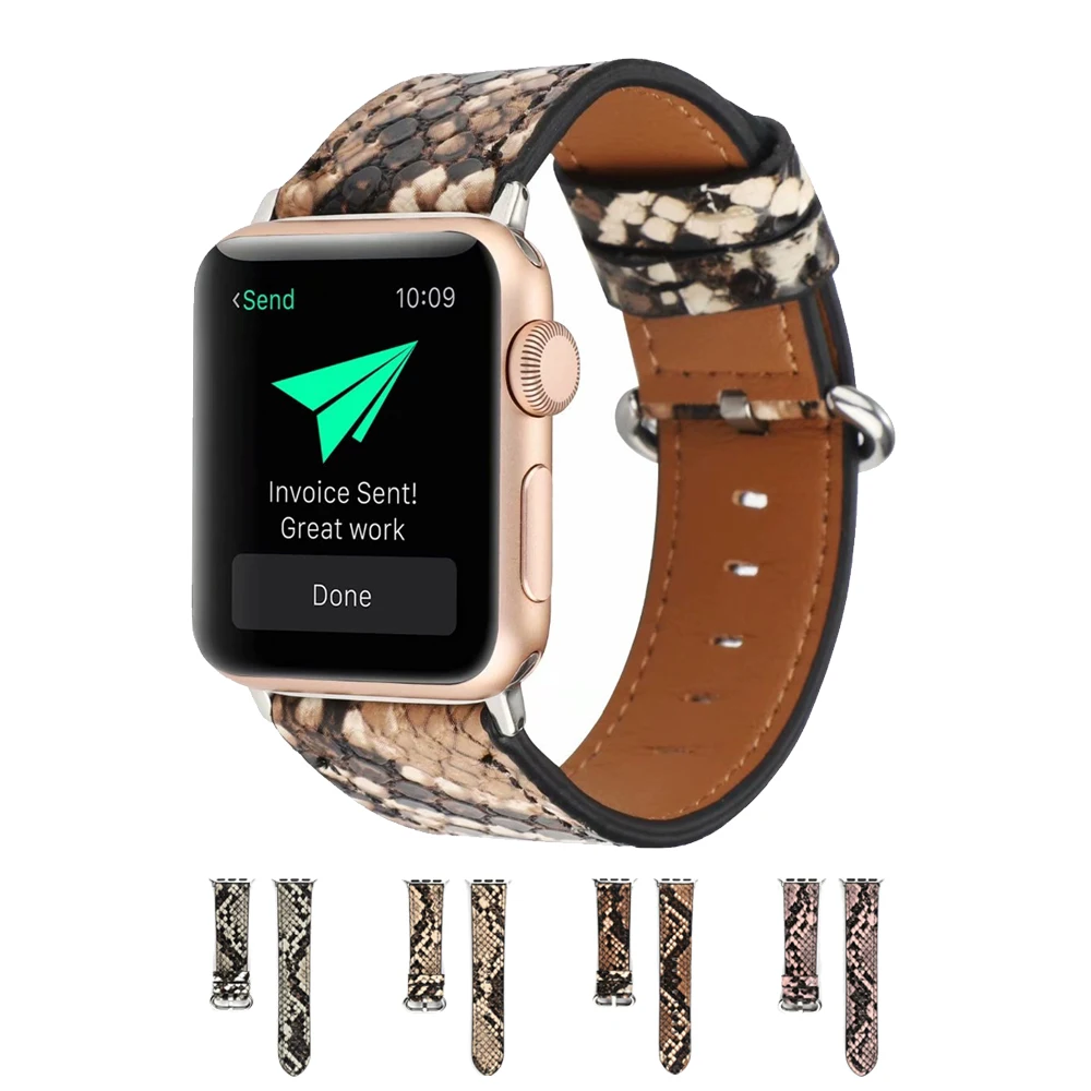 Strap For Apple Watch Band Luxury 44mm 40mm Microfiber With Python Printing iWatch Series 3 38mm 42mm PU Leather Modern Designer