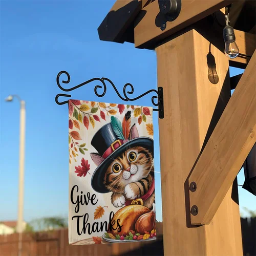 أعط شكرًا لحديقة القطط - كيتي رائعة في قبعة الحاج لتزيين ساحة الخريف JJE