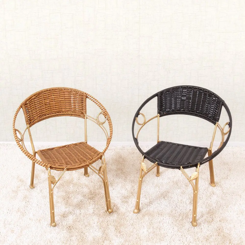 Handwoven Rattan Backrest Seat Chair Modern Wicker Stool For Kids Adults Outdoor Garden Patio Tea Reading Furniture