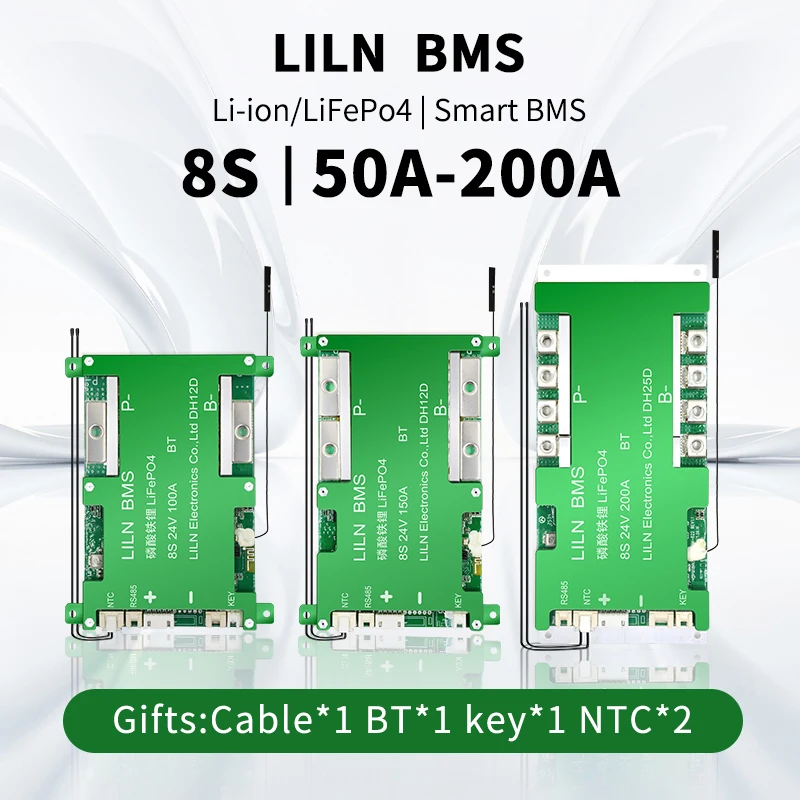 

LILN Smart BMS 8S 24V 100A 150A 200A Lifepo4 Battery With Bluetooth NTC BT Key Switch RS485 Function EV Energy Storage