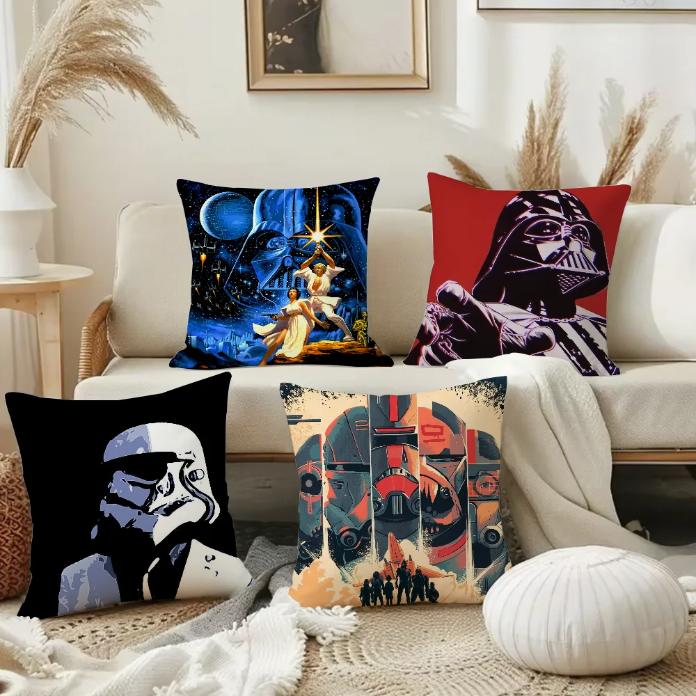 Funny Movie S-star Funny W-wars Pillow Case Square Double-Sided Printing Short Plush Sofa Cushion Cover Bedroom  Pillow