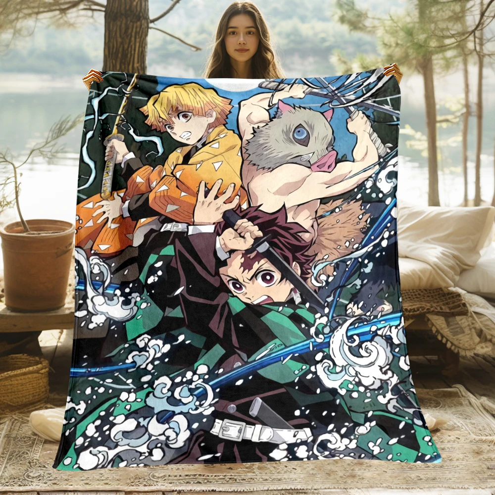 D- Demon Slayer Japanese Anime Print Blanket.Comfortable Flannel,Bedroom,Room,Sofa,Bed,Chair,Gift,Picnics,Trip,Camp,Blankets.