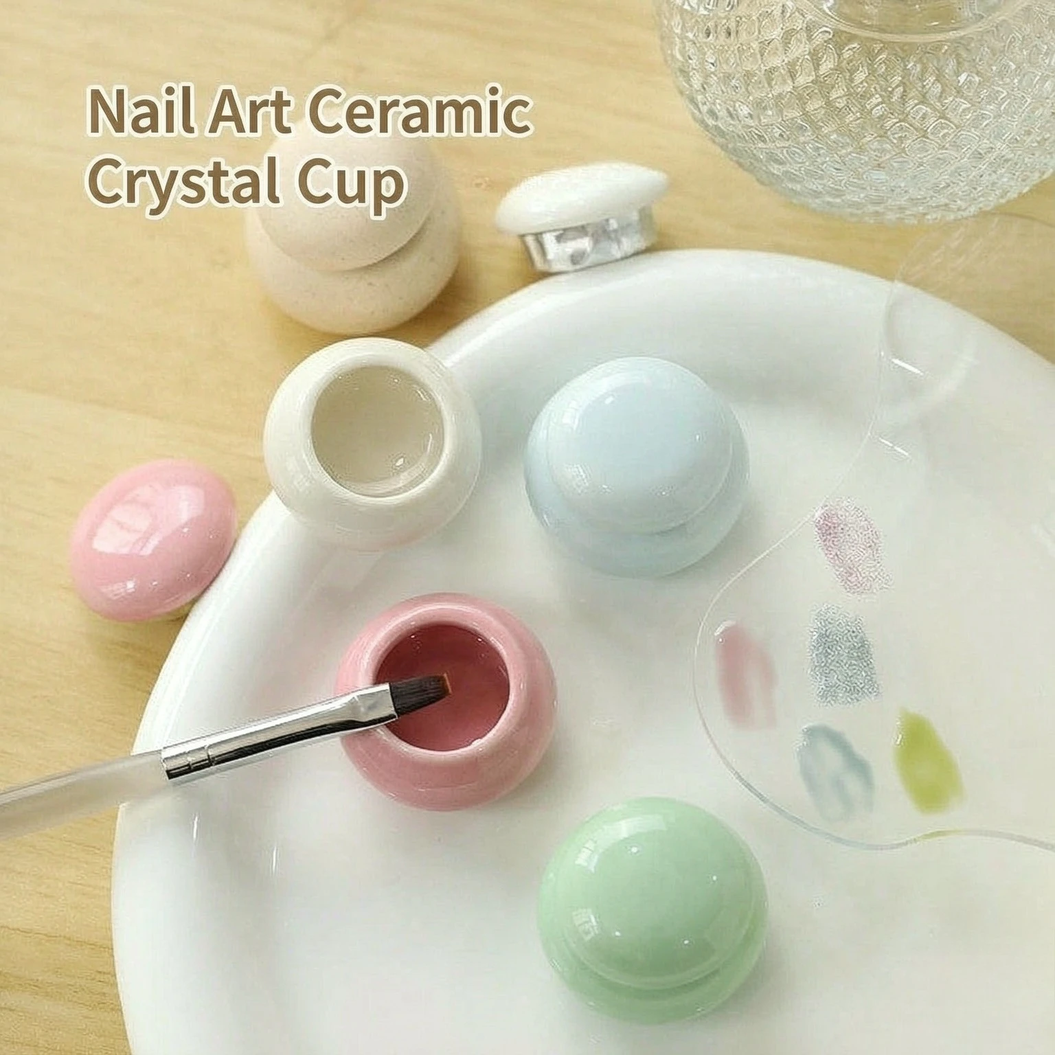 1pc Nail Art Pen Wash Crystal Cup Minimalist Ceramic Jar Liquid Powder Beauty Disinfection Ceramics Manicure for Nails Salon