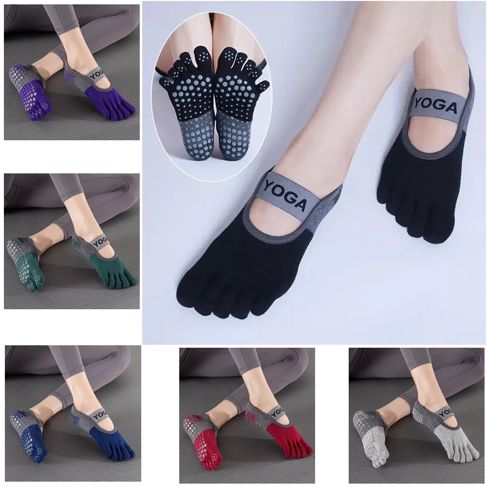 

Ladies Breathable Yoga Socks Silicone Non-Slip Five Finger Pilates Socks for Women Backless Fitness Ballet Dance Cotton Gym Sock