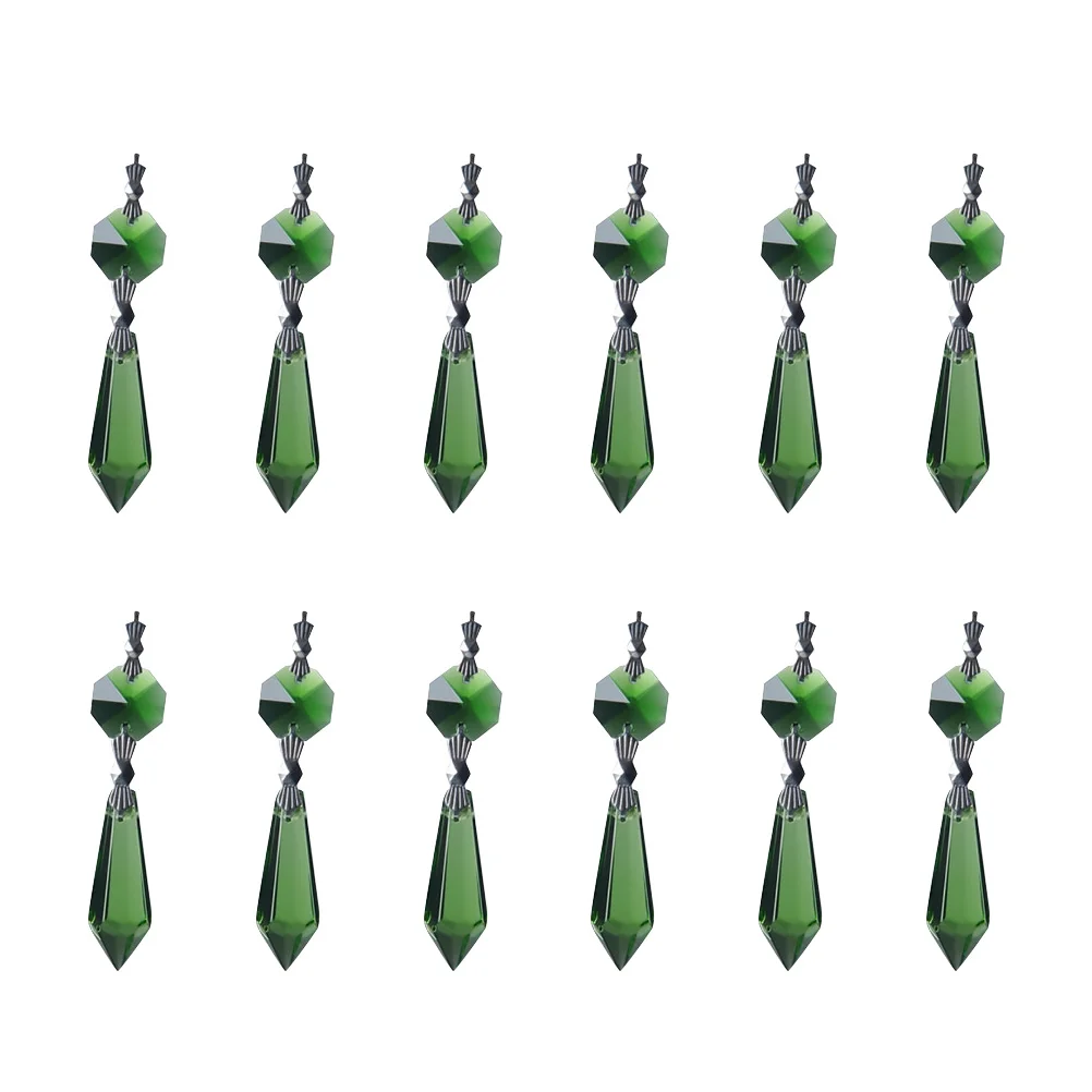 

12 pcs Crystal Pendant Accessories Green Pointed Beads Hanging Decor For Door Window Wall Costume Interior Wedding Party Crystal