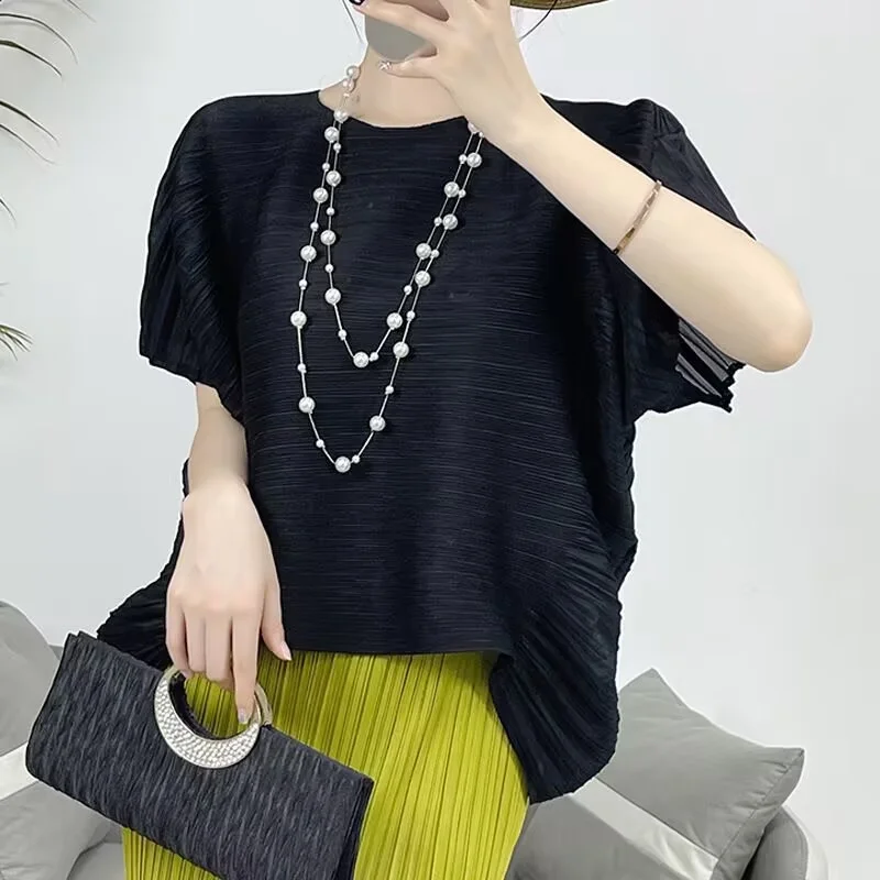 Spring and Summer Pleated Miyake Short-sleeved T-shirt Women's Loose Design Sense Advanced Versatile Women's Pleated Clothes