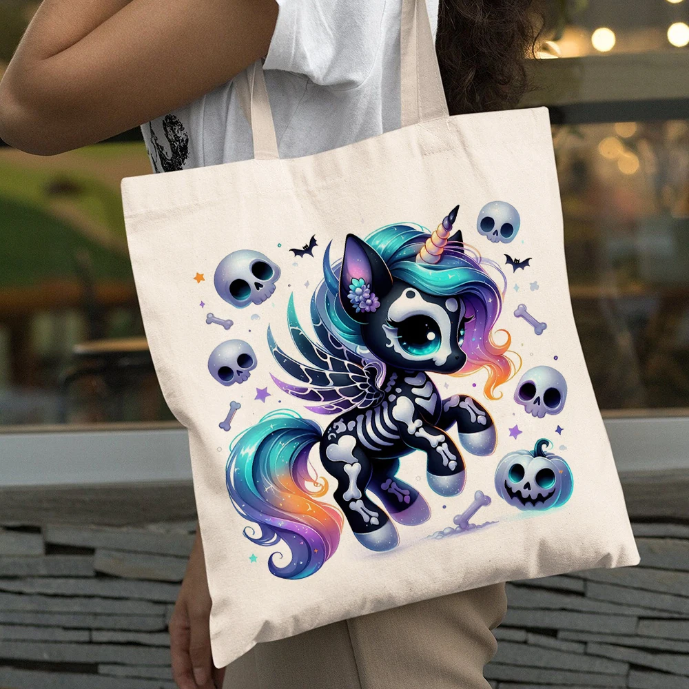 

Cute Skull Popsicle Unicorn Lady Shopper Bags Shoulder Tote CartoonWomen Shopping Bags Large Capacity Double Print Girl Handbag