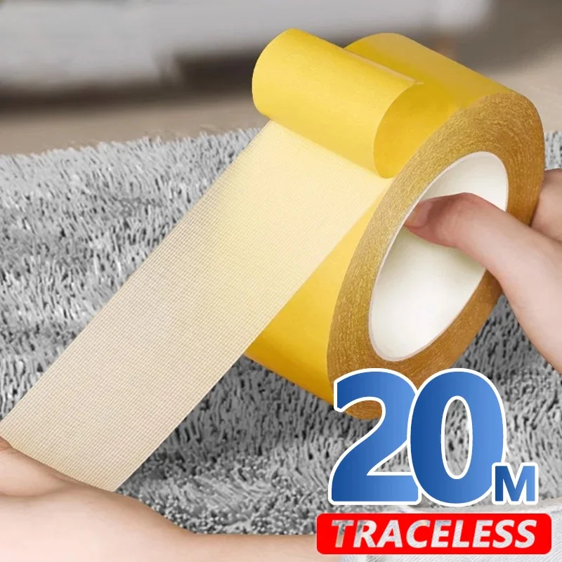 Super Strong Double-Sided Tape Traceless Fabric Adhesive Transparent for Home Office School Carpet Use