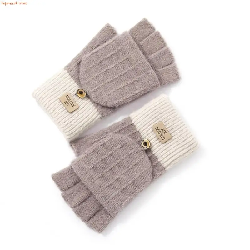 Q5WE Cotton Gloves Stretchy Mittens Adult Plush Half&Full Finger Gloves with Top Knitted Warm Gloves for Cold Weather